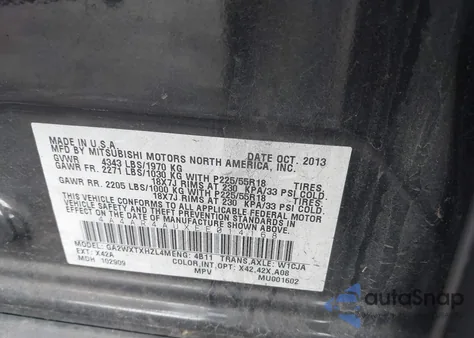 2014 Mitsubishi Outlander Sport Se z USA, uszkodzony, nr VIN 4A4AR4AUXEE014168